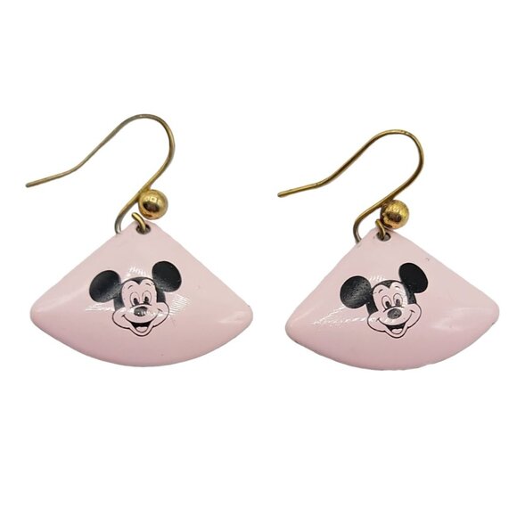 Disney Mickey Mouse Vintage Pink Enamel French Hook Dangle Earrings - Picture 1 of 5